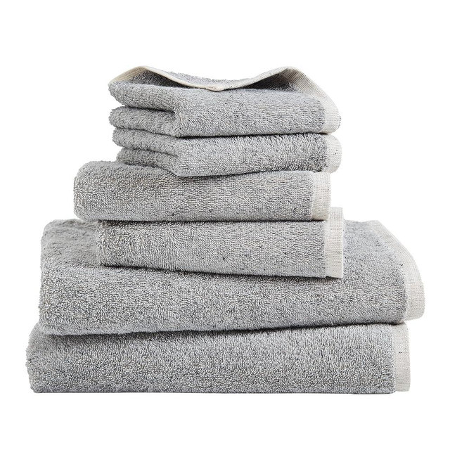 Calvin Klein Melange Solid Set of 6 Terry Towels - 2 Bath 2 Hand & 2 Wash, 100% Cotton 500 GSM (Light Grey)
