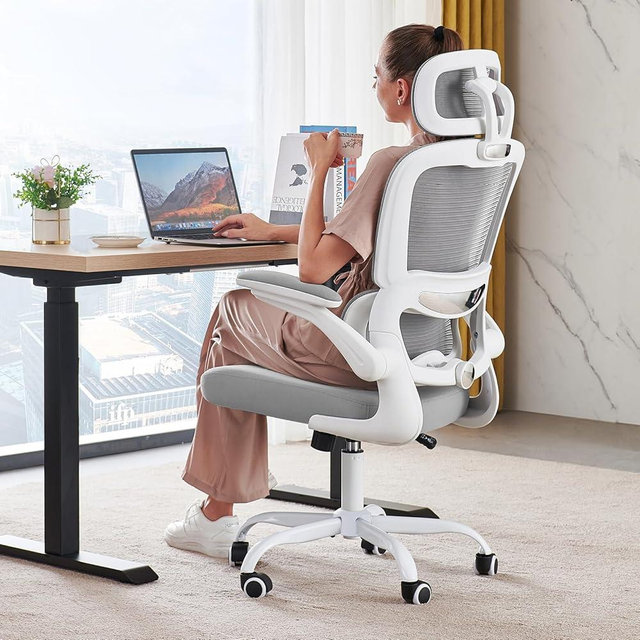 TRALT Office Chair Ergonomic Desk Chair, 330 LBS Home Mesh Office Desk Chairs with Wheels, Comfortable Gaming Chair, High Back Office Chair for Long Hours (Light Grey)