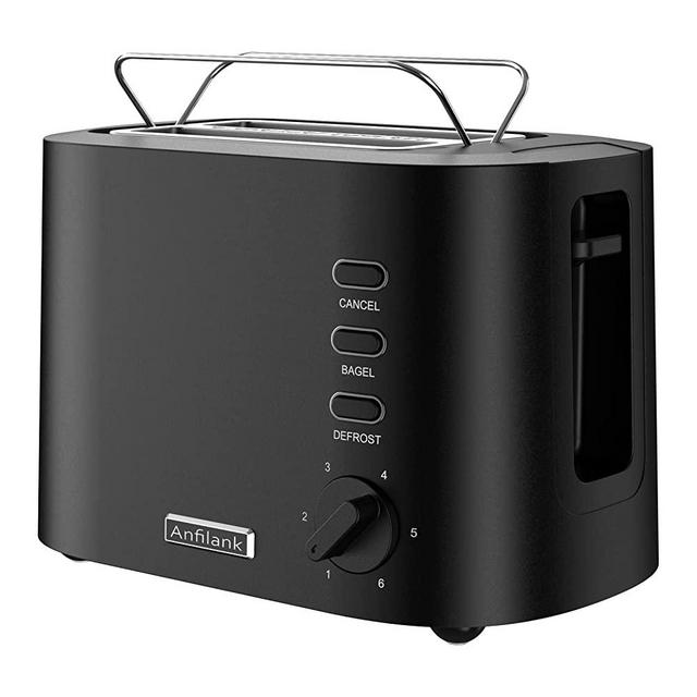Anfilank Toaster 2 Slice, Wide Slots with Warming Rack, Cancel, Bagel, Defrost Function, 6-Shade Settings, Removable Crumb Tray and High Lift Lever Classic Bread Toaster, 900W BPA free(Black)