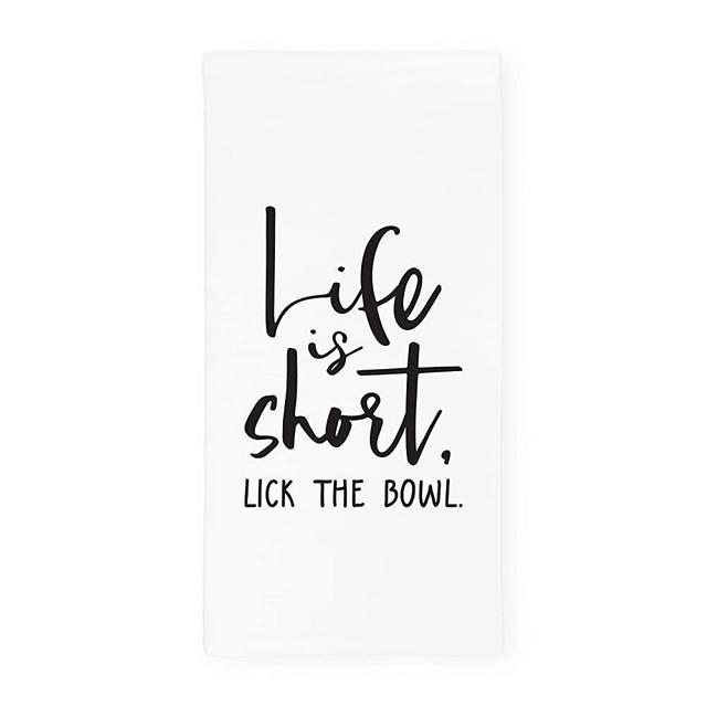 The Cotton & Canvas Co. Life is Too Short, Lick The Bowl Soft and Absorbent Kitchen Tea Towel, Flour Sack Towel and Dish Cloth