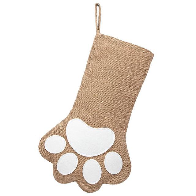 GEX Dog Christmas Stocking 1 Pack 16” Burlap Linen Original Xmas Stockings for Pets Dogs Cats Paw Shape Xmas Decor Hanging Ornaments Decoration