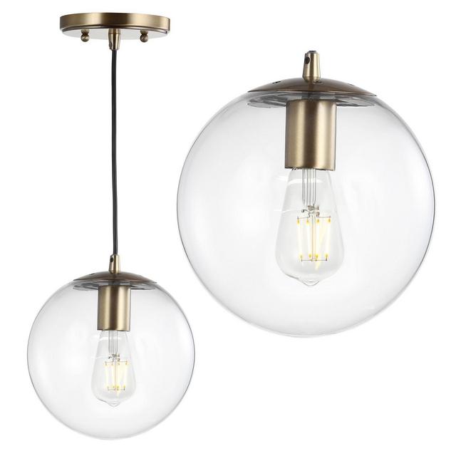 7.75" Metal/Glass Bleecker Globe Pendant (Includes LED Light Bulb) Clear - JONATHAN Y