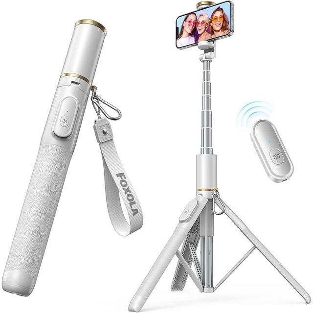 FOXOLA 61" Phone Tripod & Selfie Stick, Extendable All-in-1 Cell Phone Tripod Stand with Wireless Remote, Portable Tripod for iPhone14/13/12 Android in Selfies/Live Stream/Record/Vlog, White