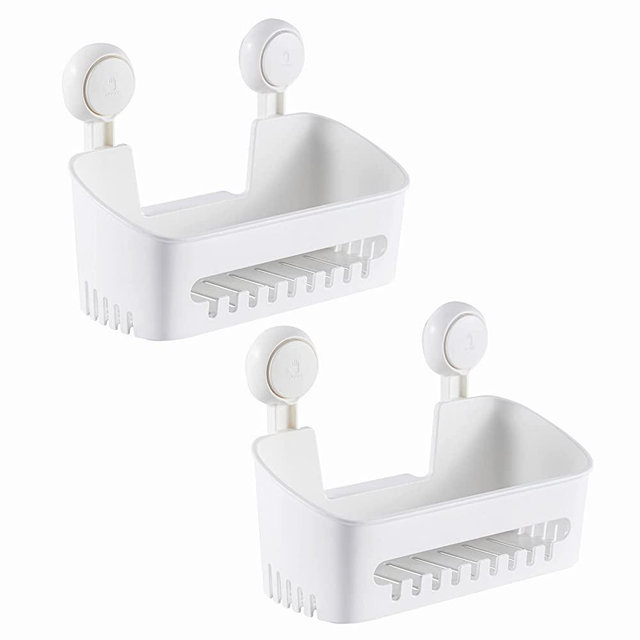 TAILI Suction Shower Caddy 2 Pack, Bathroom Shower Basket Wall Mounted Shower Organizer Shelf for Shampoo, Body Wash, Conditioner, Plastic Shower Rack for Kitchen & Bathroom, Drill-Free Removable