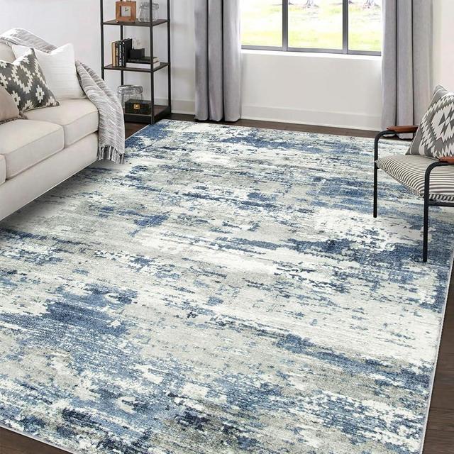 Area Rugs 5x7 Living Room: Large Soft Washable Rug Modern Abstract Anti-Skid Non-Shedding Carpet Indoor Floor Thin Carpets for Bedroom Dining Room Farmhouse Nursery Home Office Grey Blue