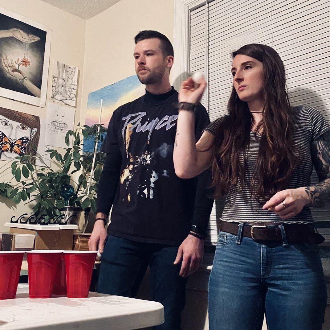 Our first ever picture together teaming up for beer pong at my birthday party