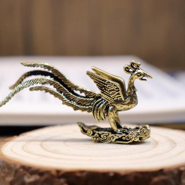 Brass Pheonix Statue Fantasy Fire Phoenix Treading on Auspicious Cloud Metal Sculpture Miniature Spiritual Animal Bird Figurine Home Decor Metal Art Garden Yard Living Room