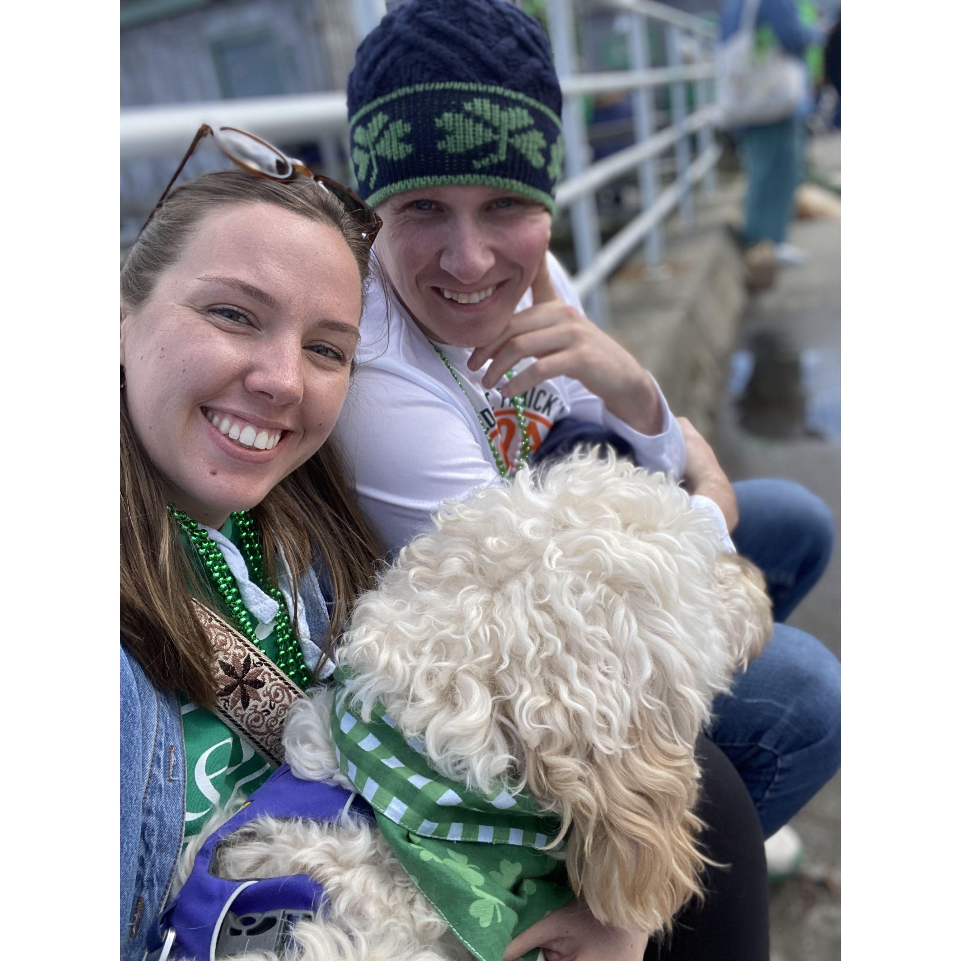 Suituate St. Patricks Day parade. Little did I know Brendan had a ring in his pocket the whole time!