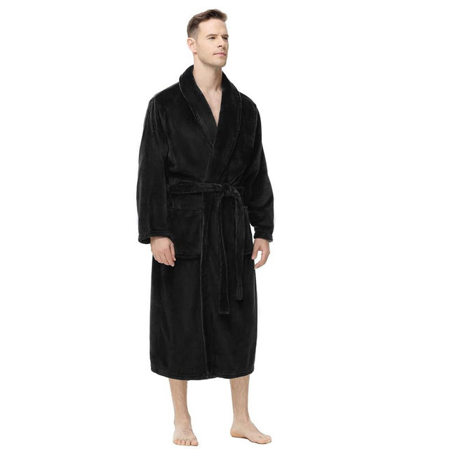 Yurhap Mens Fleece Robe, Soft Plush Robe for Men, Fluffy Bathrobe with Belt & 2 Pockets