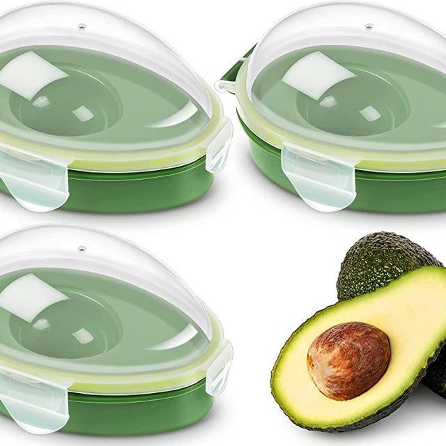Avocado Keeper 3 Pieces Reusable Avocado Storage Container Individual Avocado Saver Avocado Pod Avocado Cover Avocado Holder Organizer for Refrigerator Fridge to Keep Avocado Fresh (Clear, Green)