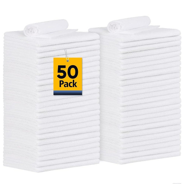 UNIMADE Shop Towel Rags, 50 Pack Reusable Shop Rags Bulk Microfiber Cleaning Cloth Lint Free Cleaning Towels for Car Kitchen Automotive Bar Mechanic Restaurant Garage, 11.5"x 11.5", White