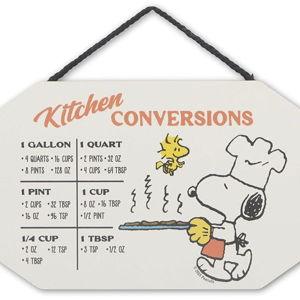 Peanuts Snoopy and Woodstock Hanging Wood Measuring Sign - Fun Chef Snoopy Kitchen Conversion Chart for Home