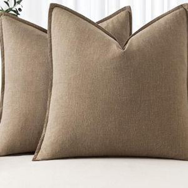 MIULEE Decorative Linen Pillow Covers 20x20 Inch Khaki Boho Farmhouse Neutral Winter Couch Throw Pillows for Bed Pack of 2 Accent Modern Pillowcase Sofa Livingroom Home Decor