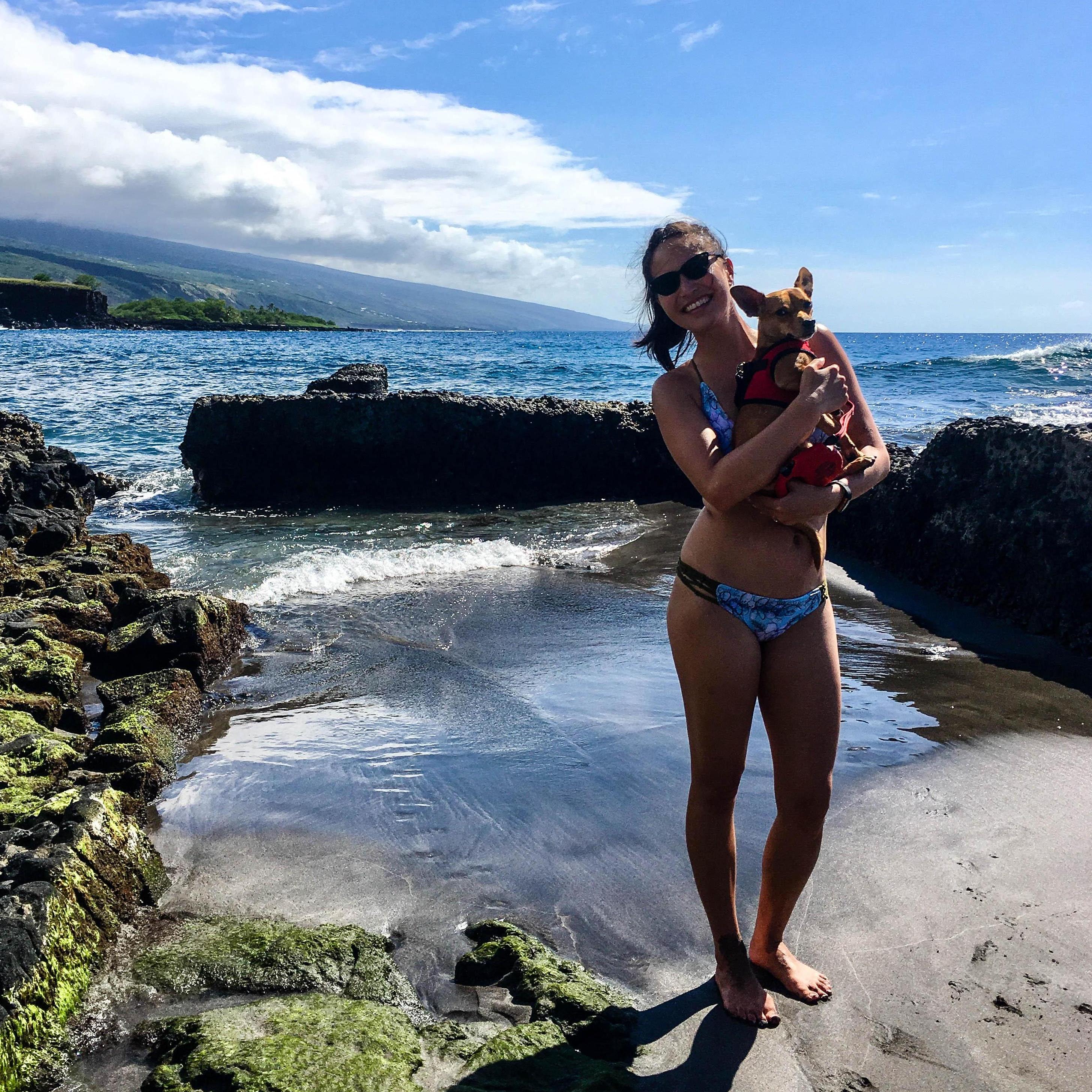 Kim with our recently adopted dog, Max.