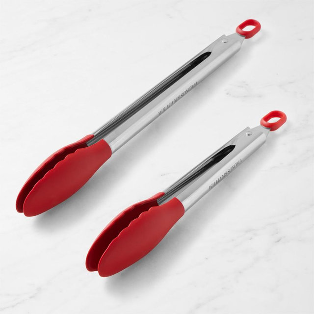 Williams Sonoma Stainless-Steel Silicone Tongs Set, Red