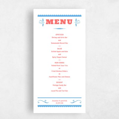 Coral, Pink Wedding Menu - Festival