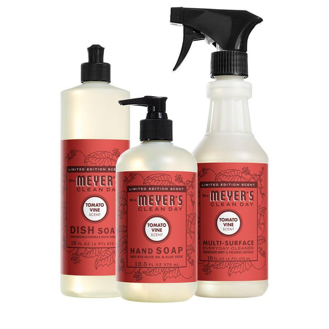 MRS. MEYER'S CLEAN DAY Kitchen Basics Gift Set, Tomato Vine Scent Cleaning Supplies, includes Dish Soap, Hand Soap and Multi Surface Cleaner