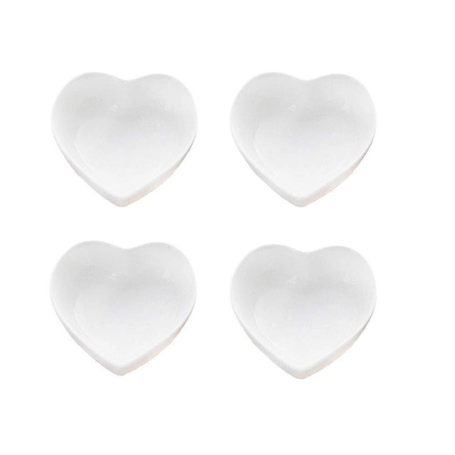 XinHuiGY Ceramic Heart Shape Sauce Dish,Multipurpose Mini Seasoning Dishes Sushi Dipping Bowl Appetizer Plates Serving Dish Saucers Bowl Love Wedding Gift (Set of 4) (White)