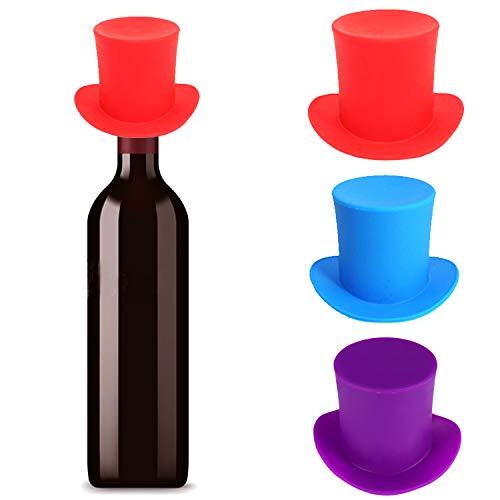 HiBird Wine Stopper Silicone Resuable Beverage Bottle Stopper Sealer for Champagne Sparkling Wine Oil Vinegar Bottle 3Pack Blue Purple Red