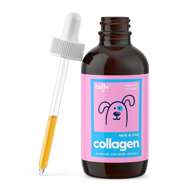 Skin and Coat Supplement for Dogs, Cats | Taily Liquid Collagen for Dogs | Itch Relief for Dogs with Allergies, with Grass Fed Collagen, Biotin, Vitamin C and Hyaluronic Acid | Made in USA