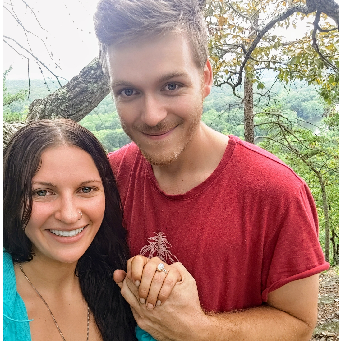 We got engaged during a camping trip, on a hilltop overlooking the Potomac River.