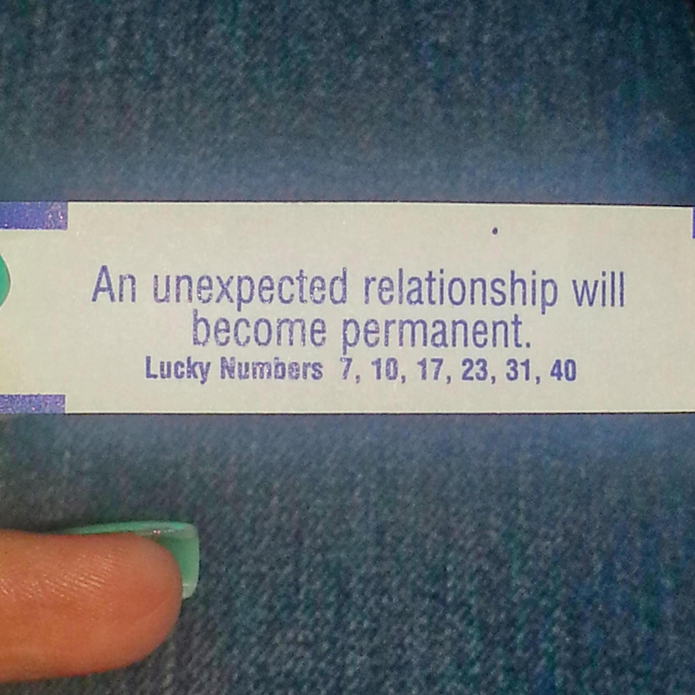Jennifer received this fortune in February 2014, 1 month after meeting Jason.