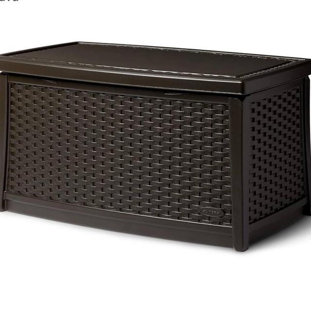 Suncast 30 Gallon Resin Outdoor Patio End Table Storage Box, Java