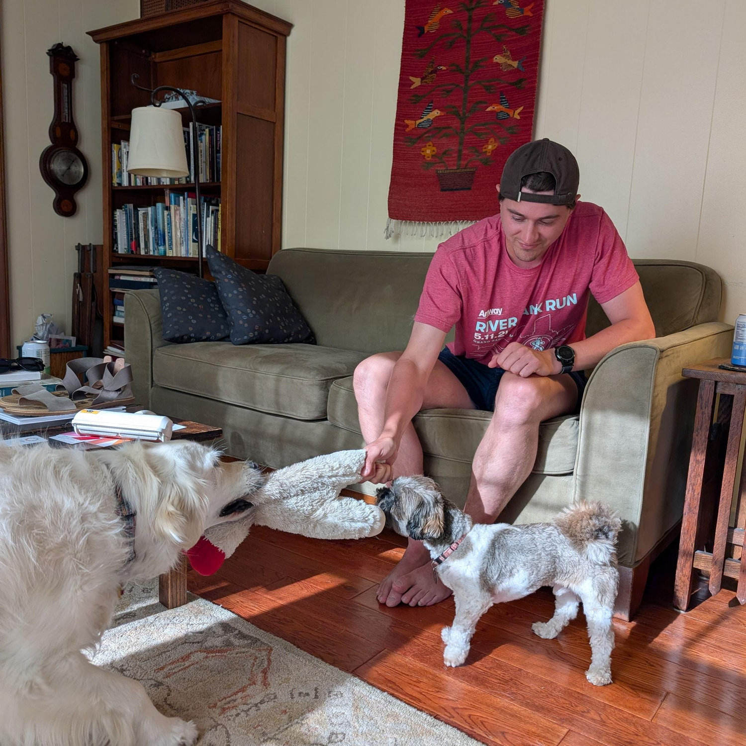 We both love dogs, cats, birds, and animals of all sorts.