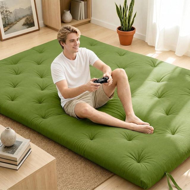 Syrinx Japanese Floor Futon Mattress Queen Size 80"x60", Thicken Foldable Lazy Floor Bed for Adults, Roll Up Lounger Tatami Sleeping Mat, Water Resistant Futon Tatami Mattresses for Home, Travel.