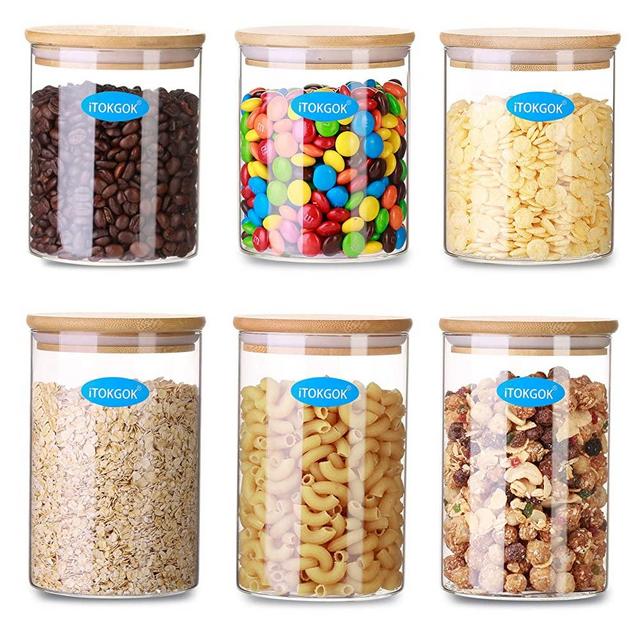 Glass Jars For Food Storage with Lids, iTOKGOK Kitchen Storage Containers Set For Sugar, Flour, Spice, Candy, Cookies(Set of 6)