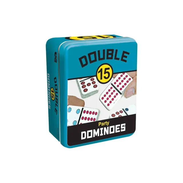 Double 15 Party Dominoes Board Game: University Games, Problem Solving, 1-10 Players, Storage Tin