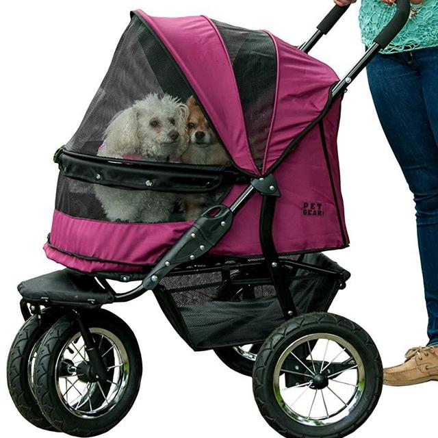 Pet Gear NO-ZIP Double Pet Stroller, Zipperless Entry, for Single or Multiple Dogs/Cats, Plush Pad + Weather Cover Included, Large Gel-Filled Tires