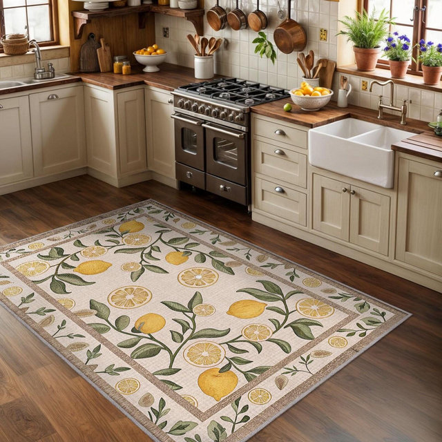 Lemon Kitchen Rug, Amalfi Decor Citrus Fruit Area Carpet, Italian Lemon Decor Rug, Farmhouse Kitchen Mat, Fresh Botanical Home Decor