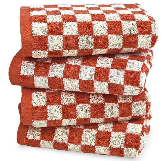 Jacquotha Checkered Hand Towels (13x29 Inches) - Kitchen Hand Towels Pack of 4, Absorbent Cotton Towel for Bathroom Hand Face Gym