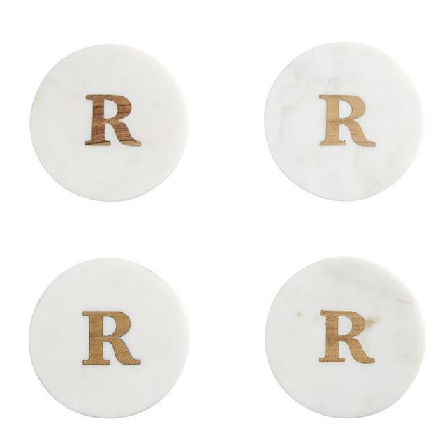 Alphabet Marble with Wood Coasters - R