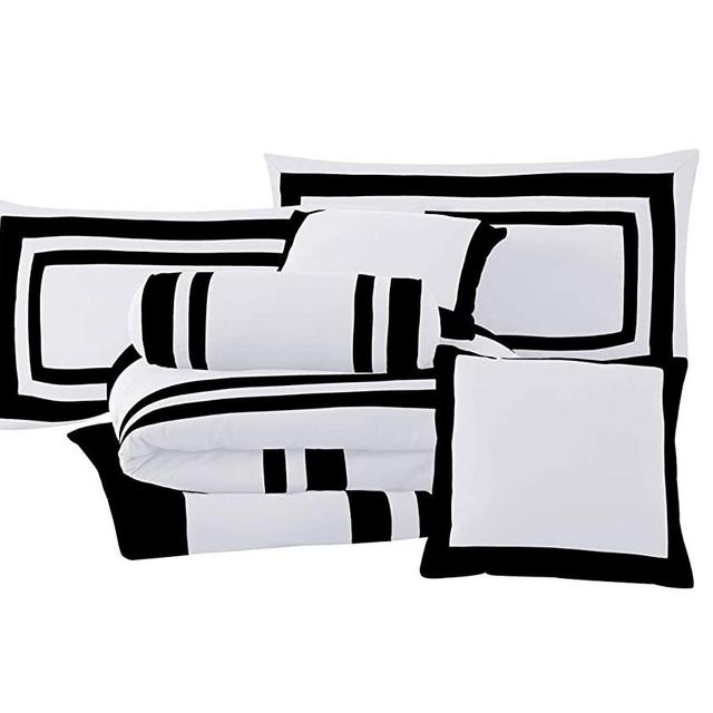 Chezmoi Collection 7 Pieces Caprice White Black Hotel Comforter Set California-Cal King Size Bedding