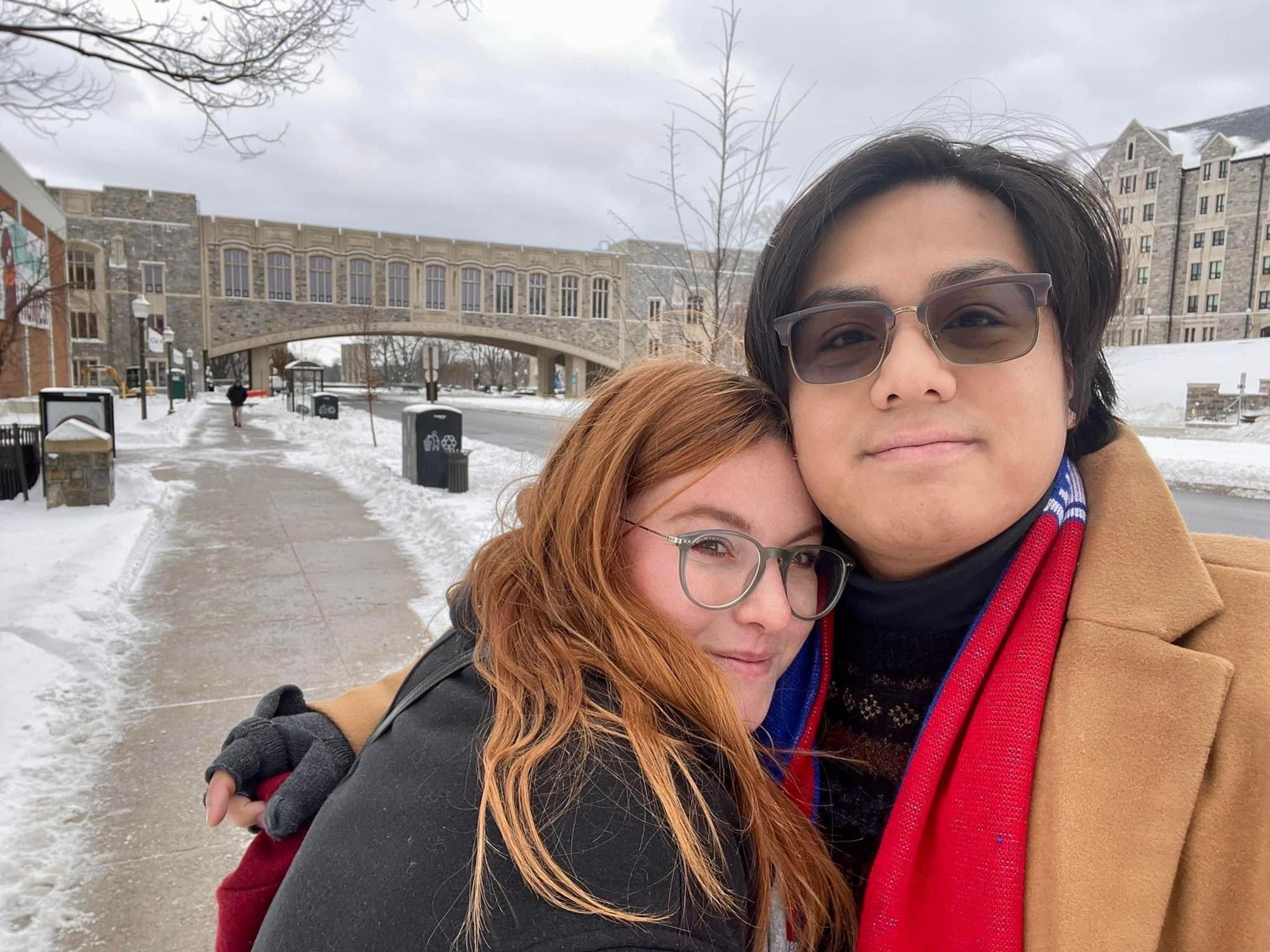 This photo was taken moments before the big snowball fight at VT, we both froze but wouldn’t change it for the world. January, 2022