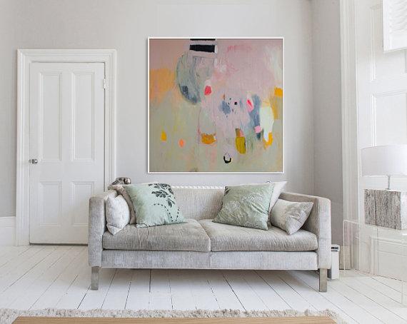 ETSY.COM : Large beige, pink and yellow abstract Print of modern painting, expressionist print "Out of Her Loop 6"