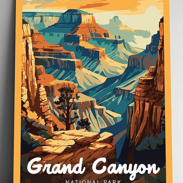 GO SEE DESIGN Grand Canyon National Park Modern Style Travel Poster - 8x10-12x18-18x24-24x36 / 4x6 Postcard Designer Series Art Print USA United States Wall Art Arizona (12x18 Inch Poster)