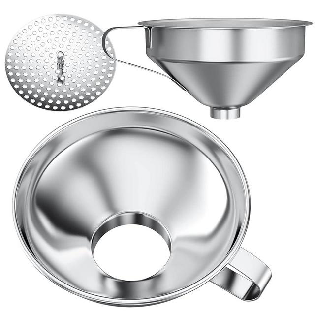 Pisol Canning Funnel for Wide Mouth and Regular Mason Jars, Stainless Steel Kitchen Use Funnels with Strainer for Filling Bottles, Metal Funnel Set for Oil Power Jam Grains Dry & Wet Ingredients