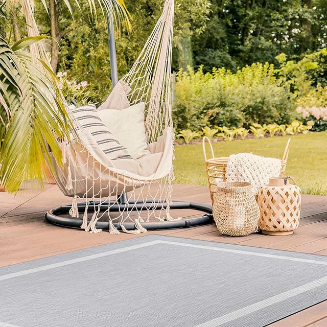 Beverly Rug Waikiki Collection Indoor/Outdoor Bordered Area Rug, 5'3x7'0 - Grey / White - WKK20412