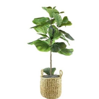 30" x 16" Artificial Fig in Basket with Handles Green - LCG Florals