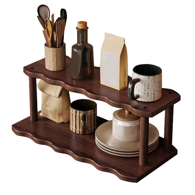 STEHEMO Wooden Mug Holder Countertop, 2-Tier Coffee Cup Holder Mug Display Coffee Mug Organizer Mug Rack for Coffee Station Organizer Mug Shelf for Cabinet for Kitchen, Home,2Tier_40cm