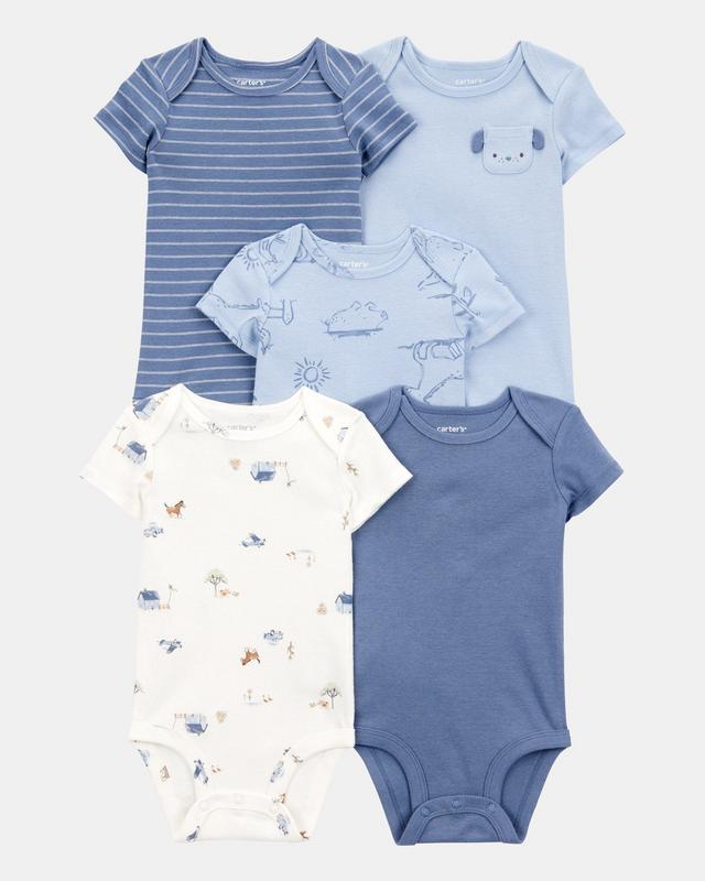 Baby Boy 5-Pack Dog Cotton Bodysuits - Blue