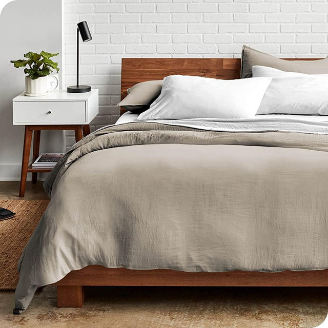 Bare Home Sandwashed Duvet Cover Oversized Queen Size - Premium 1800 Collection Duvet Set - Cooling Duvet Cover - Super Soft Duvet Covers (Oversized Queen, Sandwashed Fog)