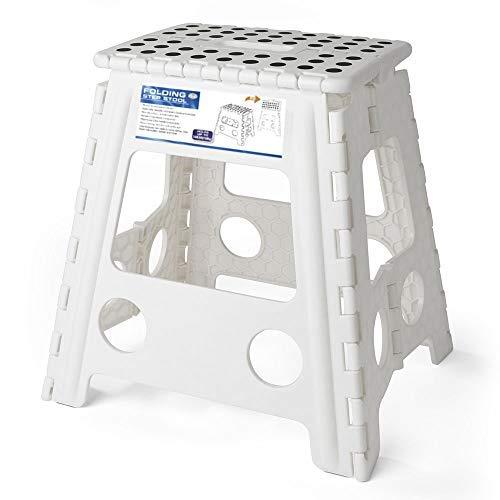 Acko 16 Inches Super Strong Folding Step Stool for Adults and Kids, White Kitchen Stepping Stools, Garden Step Stool