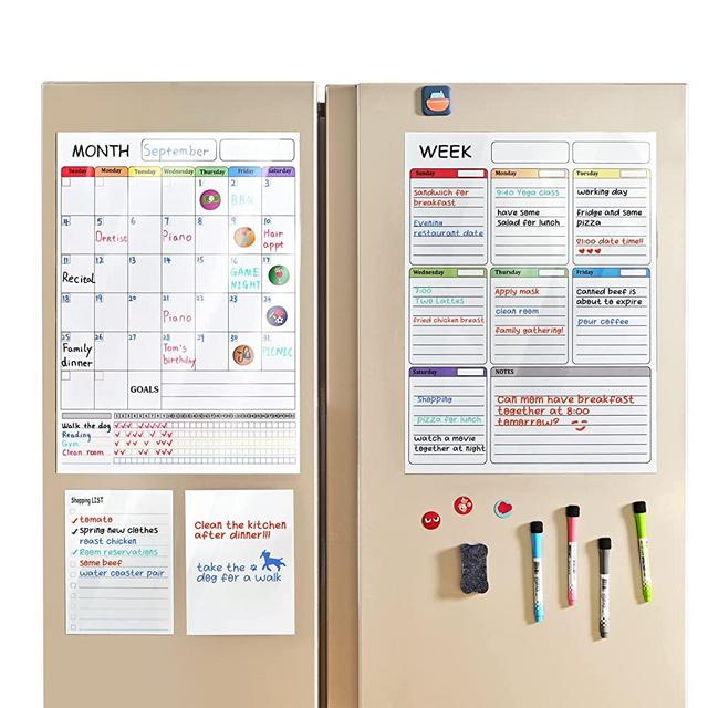 Magnetic Dry Erase Calendar for Fridge, Torolle Refrigerator White Board with Markers Monthly Weekly Daily Planner Organizer -White