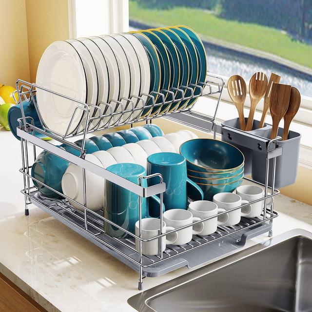 2 Tier Stainless Steel Drying Rack with Drainboard