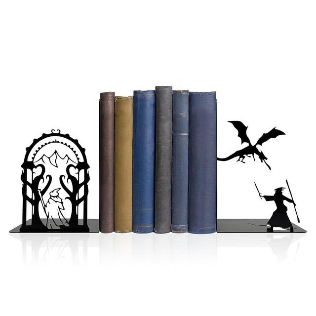Lord Decorative Bookends- Epic Fantasy Dragon & Wizard, Unique Bookends, Non Skid Book Ends, Book Stopper for Home/Office Decor/Shelves, (Black, Large)