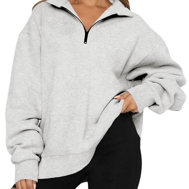 BLENCOT Women Half Zip Oversized Sweatshirts Long Sleeve Solid Color Drop Shoulder Fleece Workout Pullover S-2XL